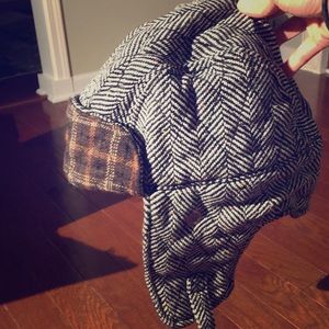 Herringbone and plaid winter hat w/ear flaps